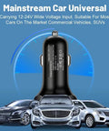 High Power USB C Car Charger 6 In 1 With Voltage Display 250W Multi Port Cigarette Lighter Adapter shown with cars