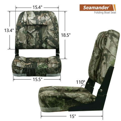 Low Back Folding Boat Seats With Stainless Steel Screws And Aluminum Hinges Padded Fishing Boat Seat Two Pack Camouflage Marine Vinyl UV 