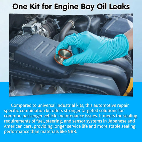 Langina Viton O-rings kit: close-up of brown O-rings held by gloved hand over a car engine bay
