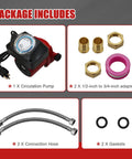 Straight Up Replace Grundfos Hot Water Circulator Pump Up15 10Su7P TLC 115 Volt 25 Watt package contents including pump, hoses, adapters, and gaskets.