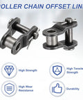 Heavy Duty ANSI #35 Roller Chain Offset Half Links In 20 Pc Pack For DIY Bike Builds And Machine Mods With Manganese Steel Construction close-up view