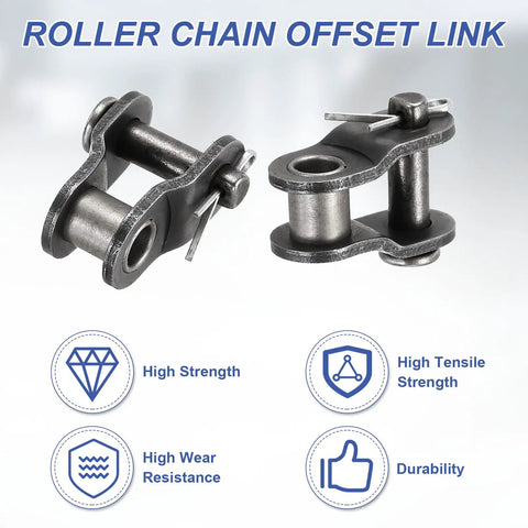 Heavy Duty ANSI #35 Roller Chain Offset Half Links In 20 Pc Pack For DIY Bike Builds And Machine Mods With Manganese Steel Construction close-up view