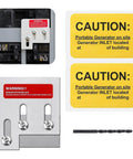 Generator Interlock Kit For Square D QO And Homeline Panels, 150A Or 200A, 1 3/8 Inch Spacing Between Main And Generator Breaker, Pro Grade Safety Kit components with caution stickers and drill bit