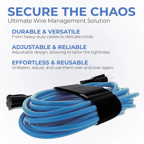Reusable Cinch Straps 1 Inch By 12 Inch Premium Multipurpose Hook And Loop Safety Straps 15 Pack securing blue cables
