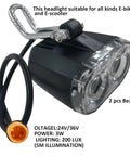 Ebike Front Light With 3 Pin Male Waterproof Connector For 24V 36V Ebikes And E Scooters Beefy High Power LED Bulb