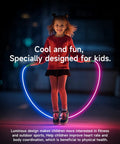 Young girl using Light Up Jump Rope With Colorful LED Glow, Adjustable Skipping Rope For Kids And Grownups, pink night glow