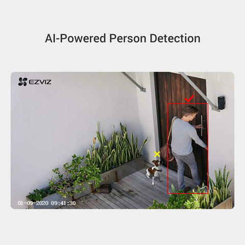 Outdoor 1080P Security Camera With 100ft Night Vision Weatherproof Housing And Smart Motion Detection Zones For Crisp Precise Alerts 2.4GHz WiFi Only Easy Setup And Remote Access For Home Or Yard C3WN showing person detection feature
