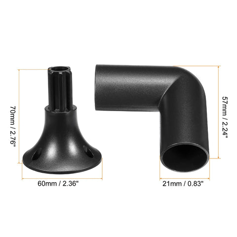 Solar Torch Light Base and Joint Kit for Wall Mounting, black ABS base and joint shown with dimensions labeled