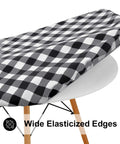 Round Picnic Tablecloth With Elastic Edges Waterproof Fitted Vinyl Cover For 36 to 44 Inch Tables Flannel Back Buffalo Plaid Black And White