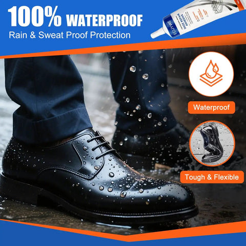Everyday Shoe Glue For Repairs And No Fuss Quick Flexible Waterproof Adhesive For Insoles Soles Heels And Leather 100Ml Professional Grade Fast Setting Clear Drying Bond That Lasts waterproof demo on black leather shoes