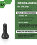 Close-up of M1.4 by 5mm hex socket head cap screw, featuring knurled grip for easy tightening and black finish.