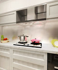 Modern kitchen with stainless steel appliances, featuring Stainless Steel Look Self Adhesive Vinyl Contact Paper 15.74 Inch By 708.66 Inch For Appliances Kitchen Countertops Heat Resistant Easy Install Roll For Refrigerator Dishwasher Oven Door And Furniture on cabinetry.