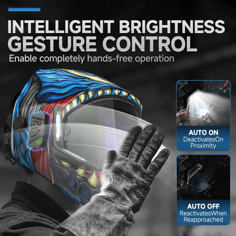 Panoramic 180 Degree Auto Darkening Welding Helmet For Pro Grade Clarity With True Color View And Built In LED Lights shown in use