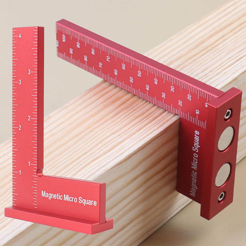 Magnetic Machinist Square With Dual Rare Earth Magnets For Hands Free Precision, red engineer square on wood