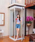 Through Ceiling Compact Home Elevator Shaftless Design For Space Saving Living With Zero Wall Damage Heritage Approved, woman standing in glass home lift