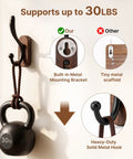 4 Pack Wall Mounted Coat Hooks Heavy Duty Double Design Hang Your Fits Smoothly Premium Walnut Wood Black Metal Frame with kettlebell.