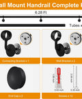 Rock Solid Steel Staircase Handrail Six And A Half Feet Long No Sweat Wall Mount Indoor Safety Railing With Grippy Matte Black Coating for indoor use kit components.