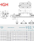 Technical drawing and specifications for 600mm HGR20 Linear Guide Rail Kit With 2 Rails And 4 HGH20CA Bearing Blocks
