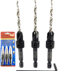 Wicked Sharp 45 Degree Size 8 Wood Countersink Drill Bit Set Three Piece Carbon Steel Hex Wrench, HSS M2 drill bits.