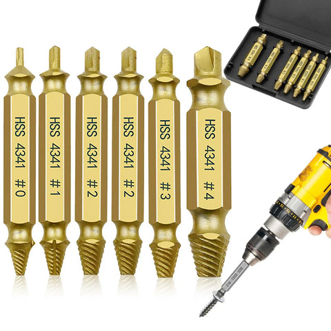 Damaged Screw Extractor Set For Stripped Screws And Bolts Gold Tone Drill Bit Tools For Easy Removal High Speed Steel Construction