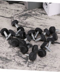20 Pc Adjustable Furniture Feet With Threaded Plastic Glides No Sweat Setup showing black glides and metal threads on a textured surface