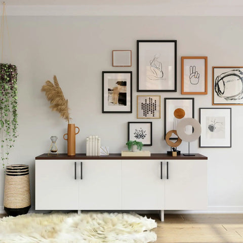 Room with modern decor featuring a cabinet with Six Pack 5 Inch Matte Black Kitchen Cabinet Pulls for Cupboards and Drawers, Zinc Alloy Handles