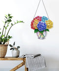 Dope Diamond Painting Kit Hanging Pendant Vase Sun Catcher For Front Door Sign with colorful flower design, 8x8 inch