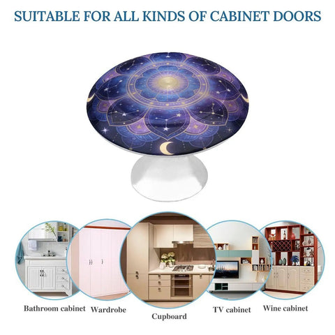 Dope Mandala Celestial Cabinet Knob Set Of 2 Round Drawer Knobs For Cabinets And Dressers Stainless Steel With Brushed Aluminum Base Rust Resistant Durable Hardware For Kitchen And Furniture Makeover, round mandala knob for cabinet doors