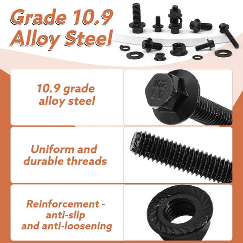 All In One Flange Bolt Set With 384 Piece Metric Assortment M6x1.0 M8x1.25 M10x1.5 Bolts 12mm To 30mm Grade Ten Point Nine Alloy Steel Screws