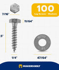 Heavy Duty Lag Screw Kit Quarter Inch By One And One Half Inch Lag Screws With One Hundred Flat Washers Hot Dip Galvanized