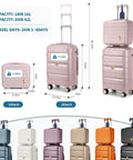 Front view: Somago 2-piece nude pink luggage set, 20in carry-on and 14in cosmetic case, hardside polypropylene with spinner wheels