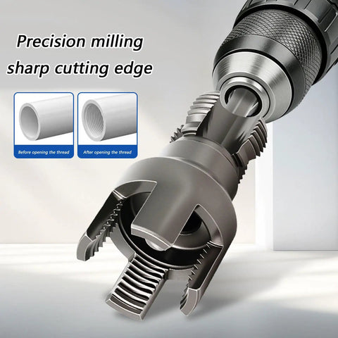 Super Tough 20Mm And 25Mm Water Pipe Threader Attachment For Electric Drill showing sharp cutting edge and precision design.