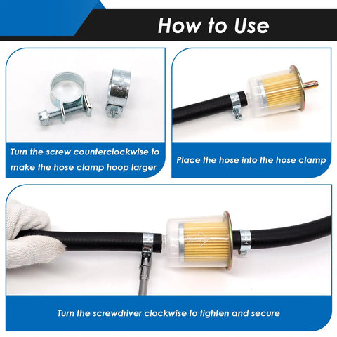 Instructions for using 52Pcs Fuel Line Clamp Kit For Auto Repair And Maintenance Includes 8-18mm Hose Clamps And Adjustable From 1/4 Inch To 1-1/8 Inch (6-29mm), 304 Stainless Steel, 10 Sizes, Beefed Up Heavy Duty Automotive Gas Line Clamps