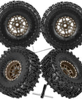 1.0 Inch Beadlock Wheel Set For SCX24 TRX4M RC Crawler Cars Aluminum Heavy Duty Rim Four Pieces Brown Beadlock Hubs With Grippy Non Slip Treads Fits One Eighteenth And One Twenty Fourth Scale Rigs
