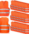 Front and back view of 60 Pack High Visibility Safety Vests With 2 Reflective Strips Orange Construction Workwear One Size Fits Most
