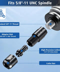Diagram showing 2 Pack Angle Grinder To Die Grinder Adapter With 5/8-11 Thread, collets, and adapter hub components