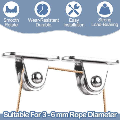 Mini Duplex Pulley Block 1 Inch With Silent Frictionless Roller for rope cable guide, chrome-plated, wall mount view