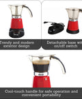 Kickstart Your Day With This Dope Compact Electric Espresso Coffee Maker Featuring A Seriously Cool Touch Handle And Versatile 3 6 Cup Capacity For Quick Perky Shots In Bold Red, showcasing trendy design and detachable base.