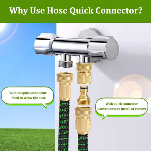 Solid No Leak Three Quarter Inch Garden Hose Quick Connector Set Brass GHT Adapters installation demonstration