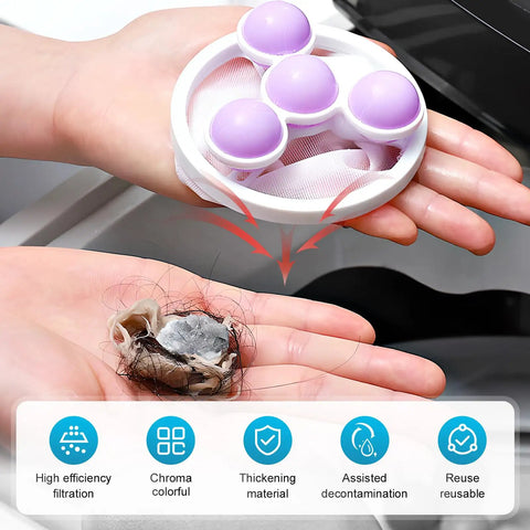 Floating Hair Filter Mesh For Washing Machine No More Hair Clogs Lint Catcher in hand with lint debris