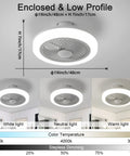 18 Inch Bladeless Ceiling Fan With Light And Remote for Cool Bedroom, showing dimmable LED light and adjustable color temperatures.