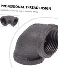 Elbow Iron Pipe Fitting Set, Six Pieces, Three Quarters Inch Industrial Connectors For Plumbing And DIY Projects close-up