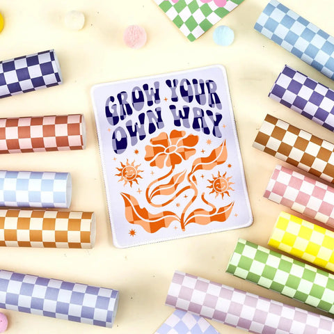 Checkerboard Sublimation Transfer Sheets Set, 12 Sheets 12 By 10 Inches, Colorful check pattern paper arranged in a circle.