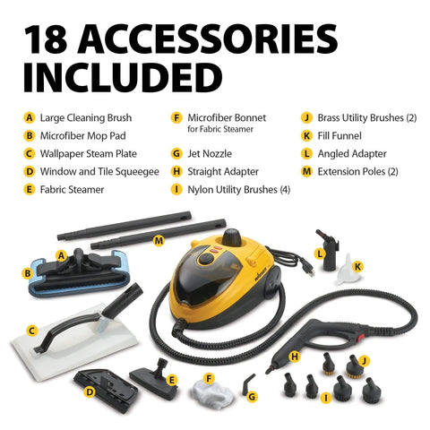 On Demand Steam Cleaner And Wallpaper Remover Multipurpose Power Steamer With 18 attachments displayed on a white background