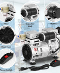 Heavy Duty Oil Free Vacuum Pump 750 Watt 7 Cfm 92 Kpa with filter, capacitor shell, and power switch for efficient use.