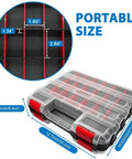 Portable carrying case for 337 Piece SAE And Metric Grease Fittings Replacement Kit, red and gray, clear lid, interior dimensions shown