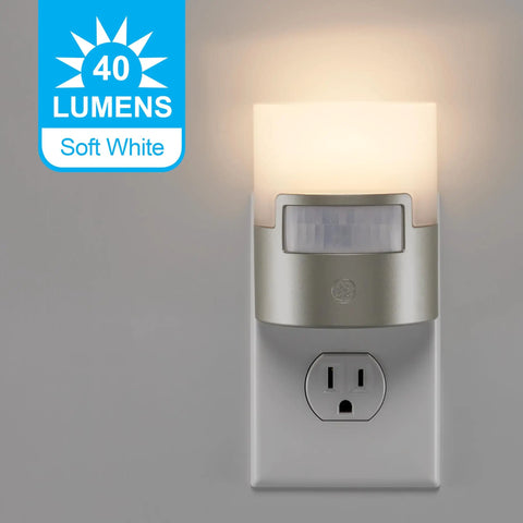 Led Motion Sensor Night Light Plug In Wall 40 Lumens Soft White UL Certified Energy Efficient Nightlight For Bedroom Bathroom Kitchen Hallway Silver 1 Pack