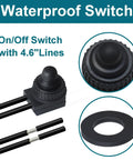 2 Pack 12V Waterproof Push Button Switch On Off SPST Push On Push Off Latching Button Switch With Copper Contacts And Sealed Housing Heavy Duty Automotive Marine Grade Replacement, black 10mm switch with 4.6in wires