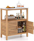 Dope Patio Wood Storage Cabinet For Outdoor Kitchen Acacia Buffet With Marble Style Countertop Open Shelf And Two Doors