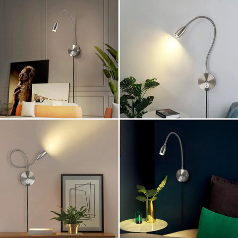 Dimmable LED Wall Reading Light With USB Charging Port For Late Night Reading And Work Gooseneck Bedside Lamp